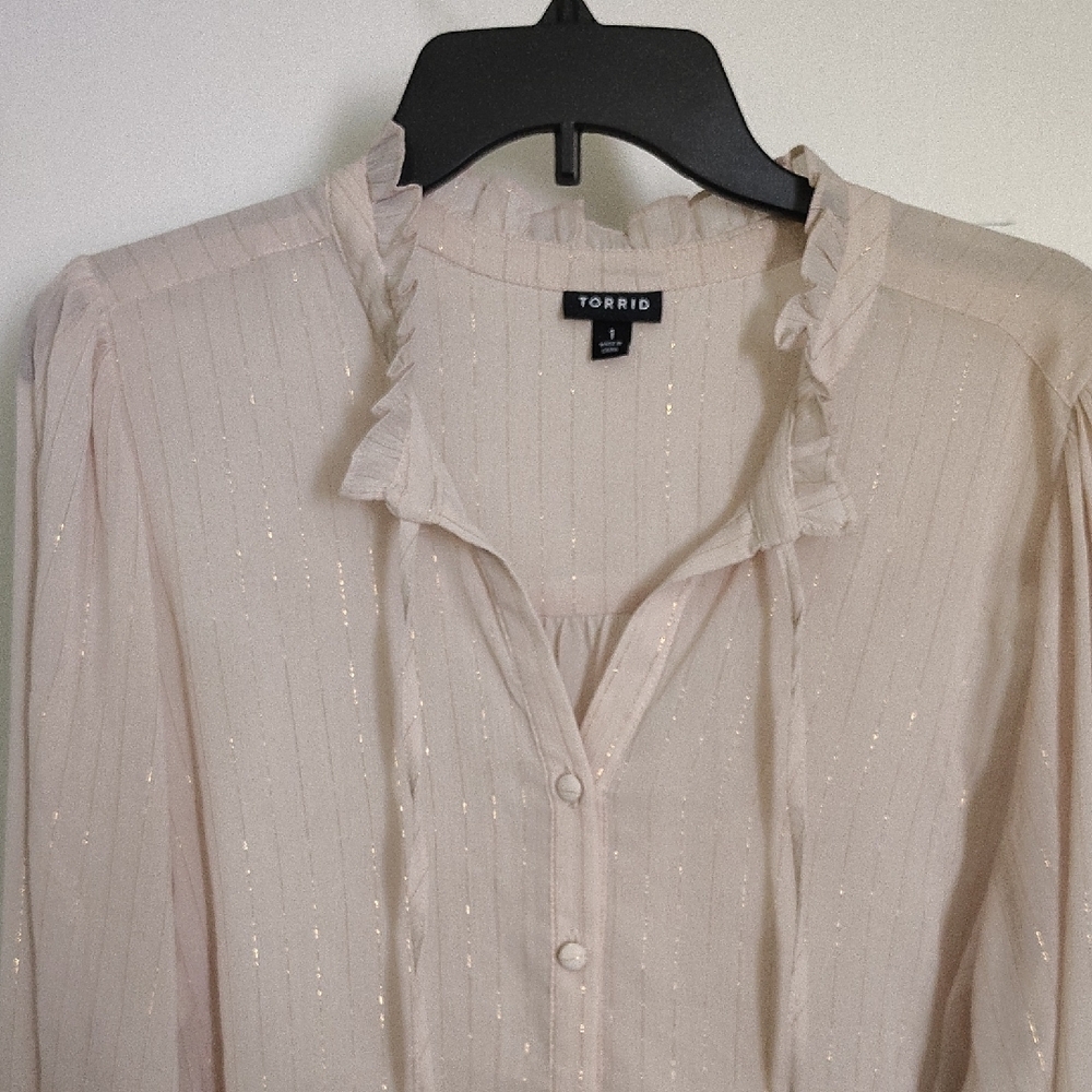Torrid Cream Blouse with Ruffle Details - Picture 2 of 6